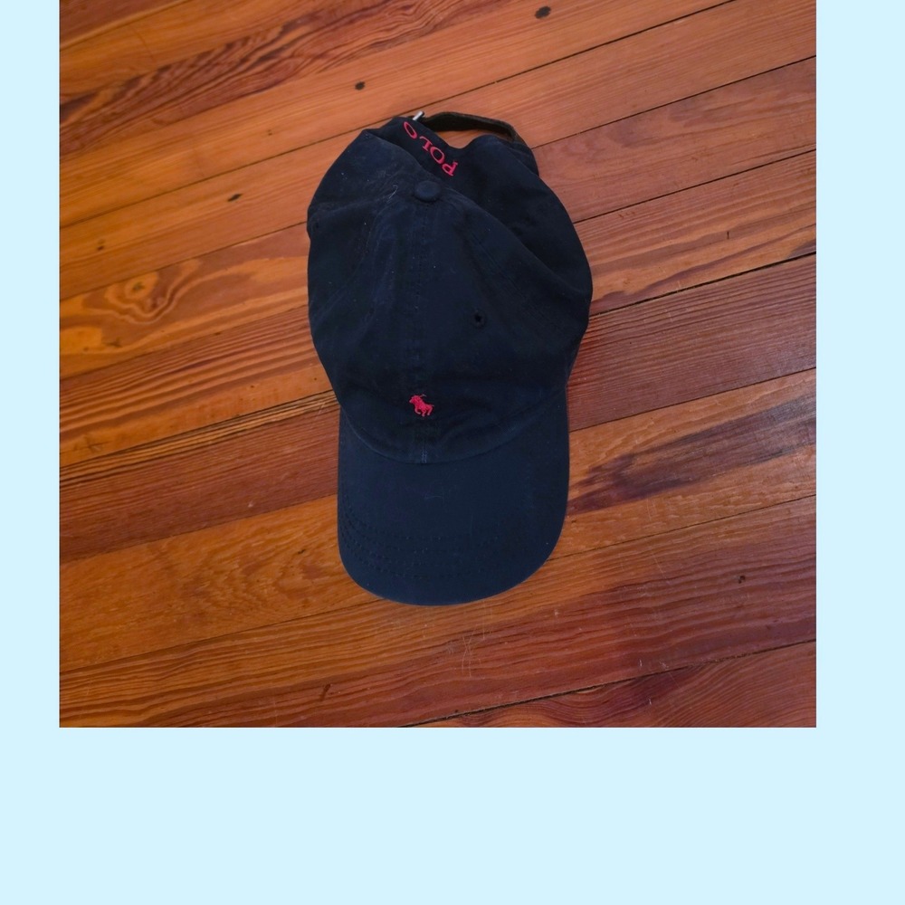 Polo Ralph Lauren Mens Navy Blue Pony Logo Leather Strapback Baseball Hat